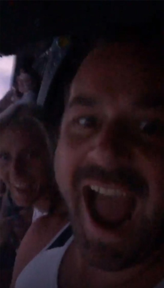 Danny and Jo celebrated on a ride at a Florida theme park