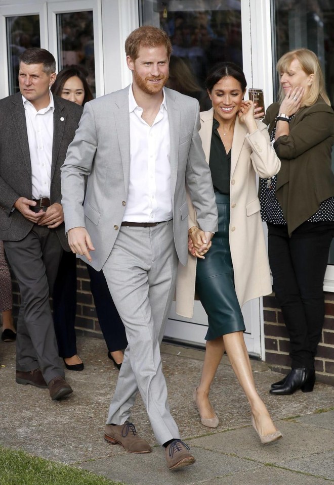 Meghan Markle and Prince Harry were pictured holding hands during an engagement in Sussex