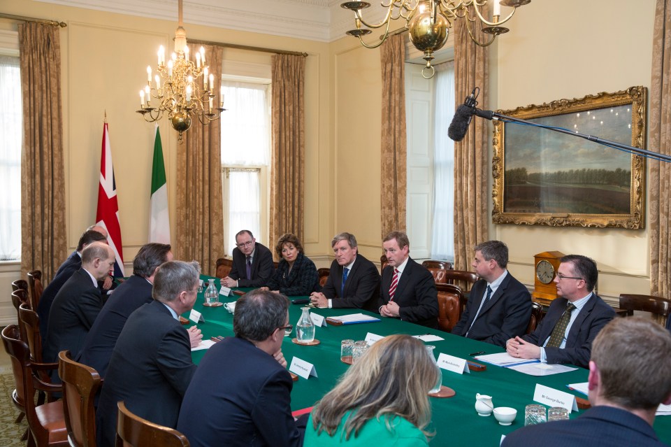 David Cameron and former Irish Prime Minister Enda Kenny conduct a meeting in the Cabinet Room of Number 10 Downing Street in 2014