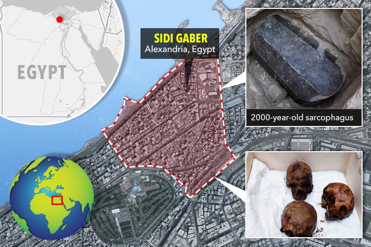  The sarcophagus was found in the Sidi Gaber district of Alexandria, Egypt