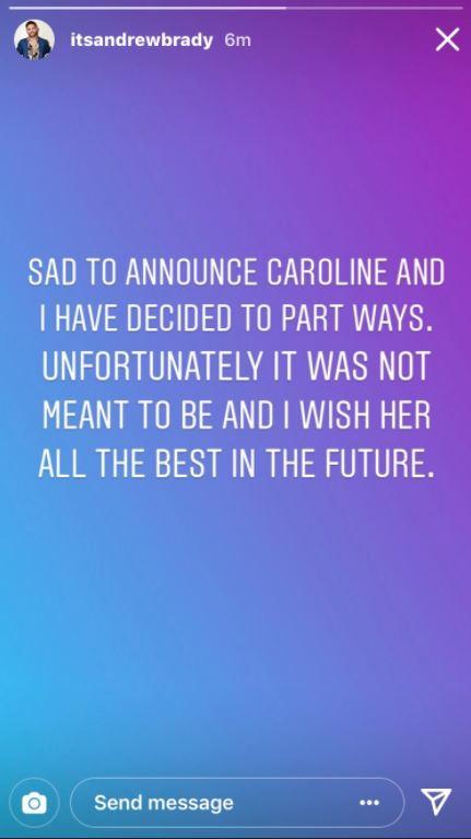  Andrew released this statement on Instagram while pals close to Caroline say she hoped to keep their split private