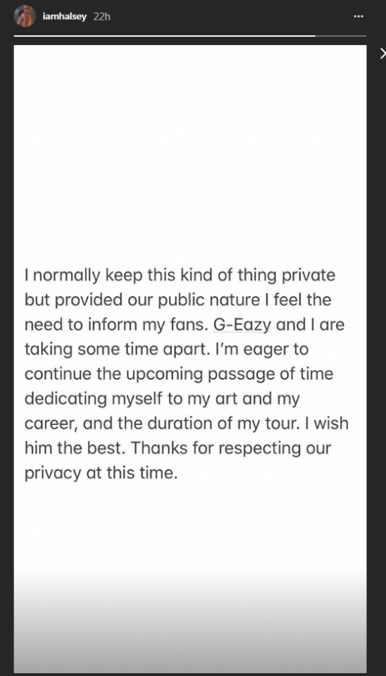  The pop star released this statement via her Instagram stories