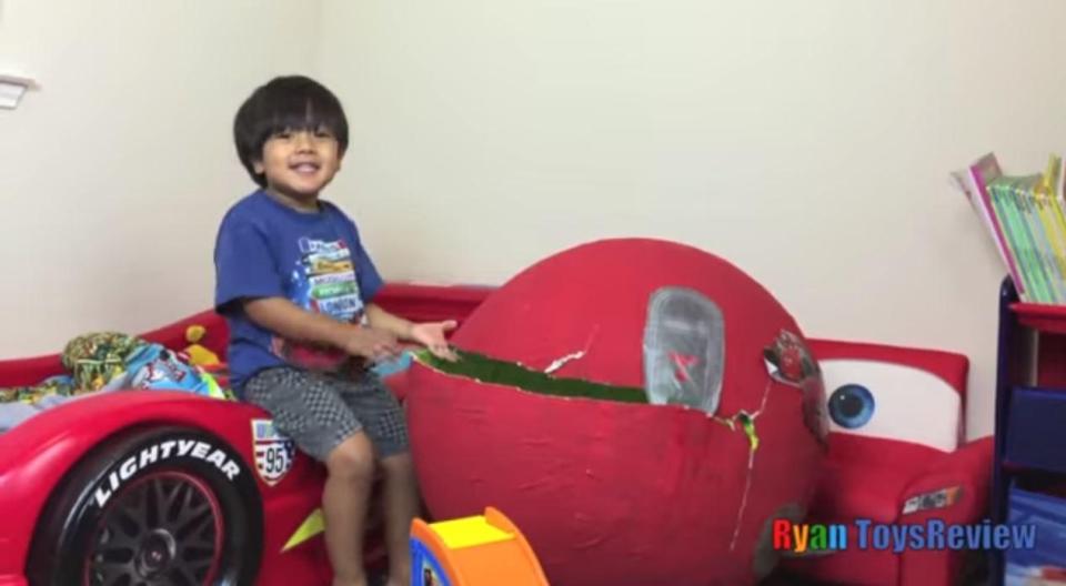  Ryan is surprised to find loads of toys in a huge Easter egg in one video