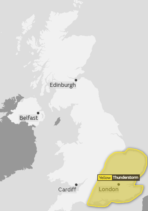 The Met Office has issued a Yellow weather warning for the South East on Friday