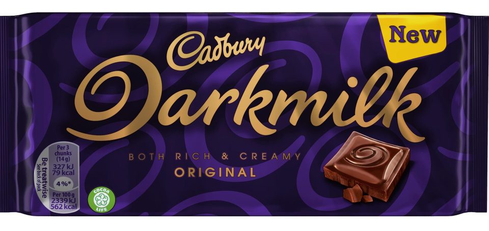  Cadbury Darkmilk contain 40 per cent cocoa and 14 per cent milk