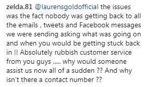  Lauren's business was also blasted for not responding to complaints