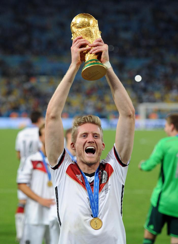  Andre Schurrle celebrates winning the World Cup with Germany four years ago, after beating Argentina 1-0 in the final in Brazil