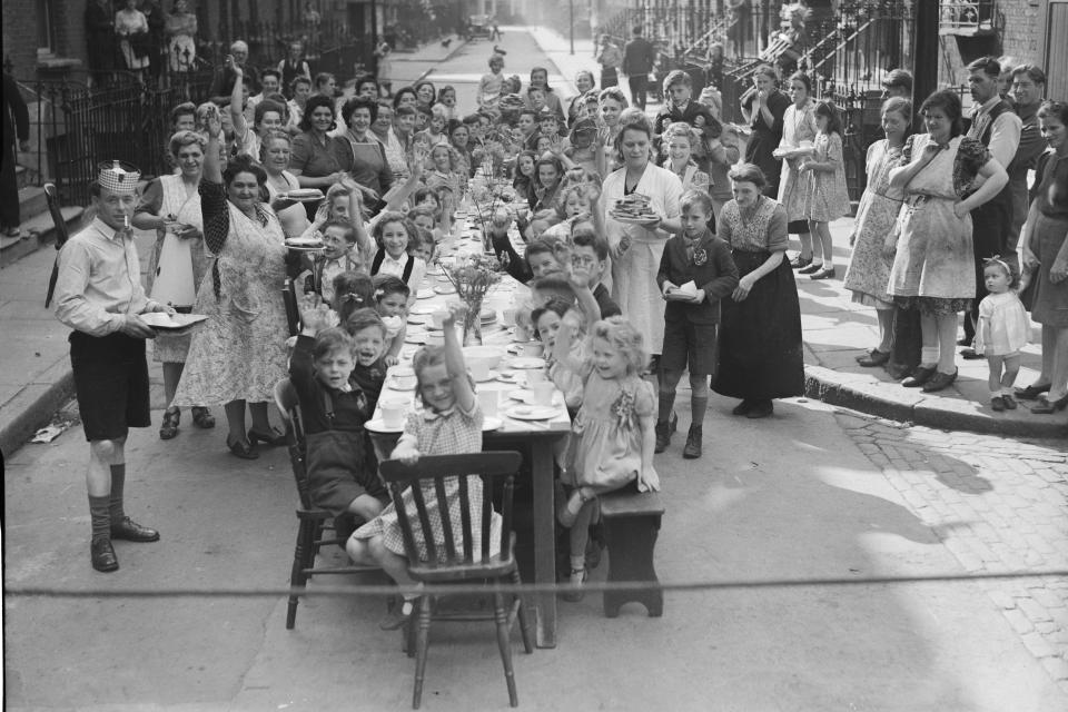  A children's VJ Day street party in Kirby in Merseyside