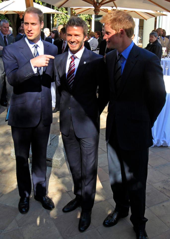  William and Harry with David Beckham attend a reception organised by the British Football Association in Johannesburg in 2010