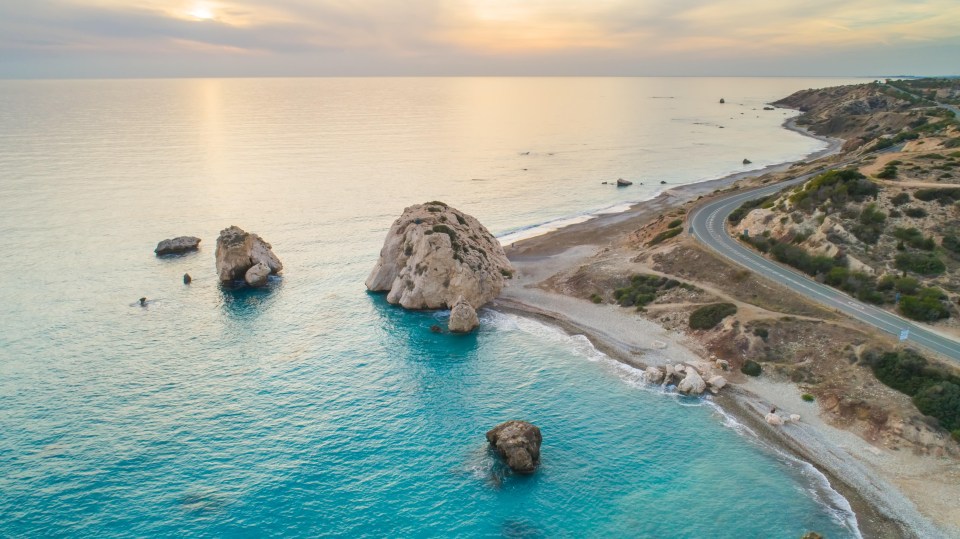 Aphrodite's rock a famous tourist travel destination landmark in Paphos, Cyprus. 