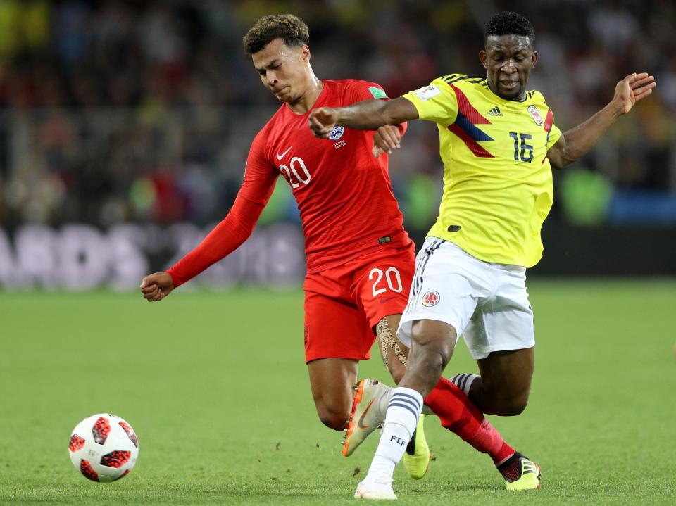  Jefferson Lerma pictured in action against Dele Alli during Colombia's World Cup match with England