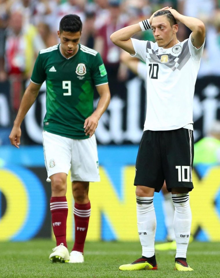  Arsenal midfielder Mesut Ozil, who has since quit international football, reflects on German'ys woe against Mexico in the World Cup group stages this summer