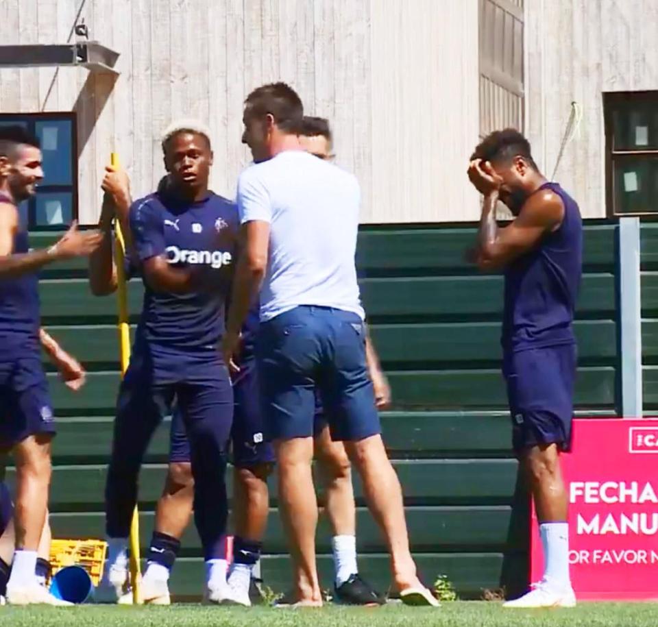  Terry was spotted speaking to some of the Marseille players including former team-mate Jordan Amavi after relaxing on beach