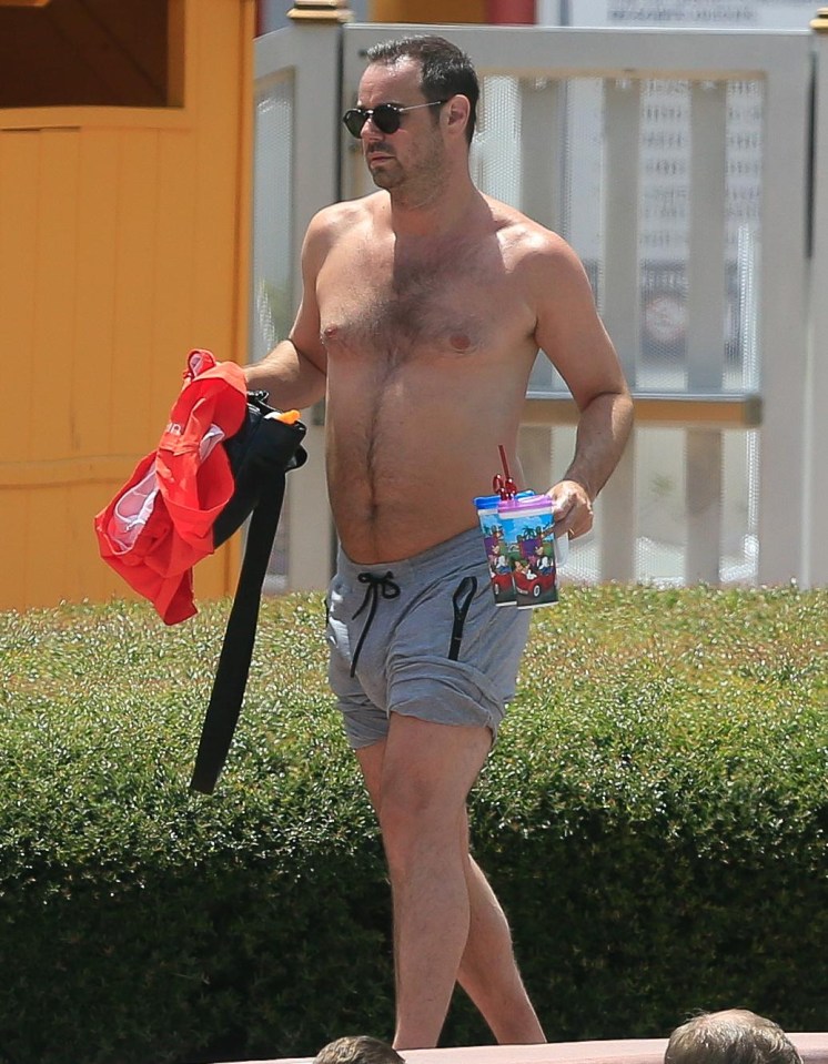 Danny Dyer was seen marching around the pool in his shorts