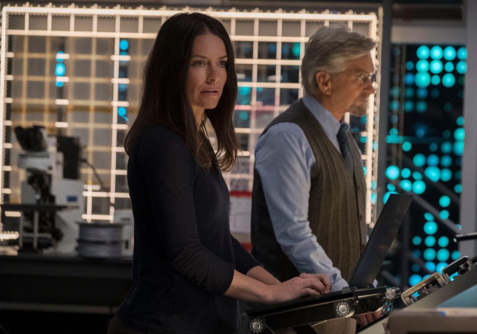  Evangeline Lilly with Michael Douglas who plays Dr Hank Pym