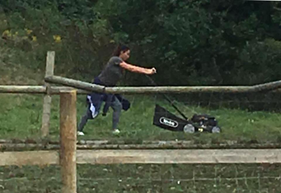  The 40-year-old Katie Price was pictured mowing her own lawn during the weekend amid financial worries