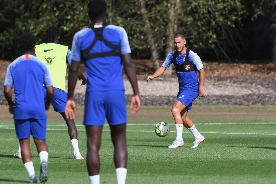  Eden Hazard in action during a Chelsea training session on Tuesday