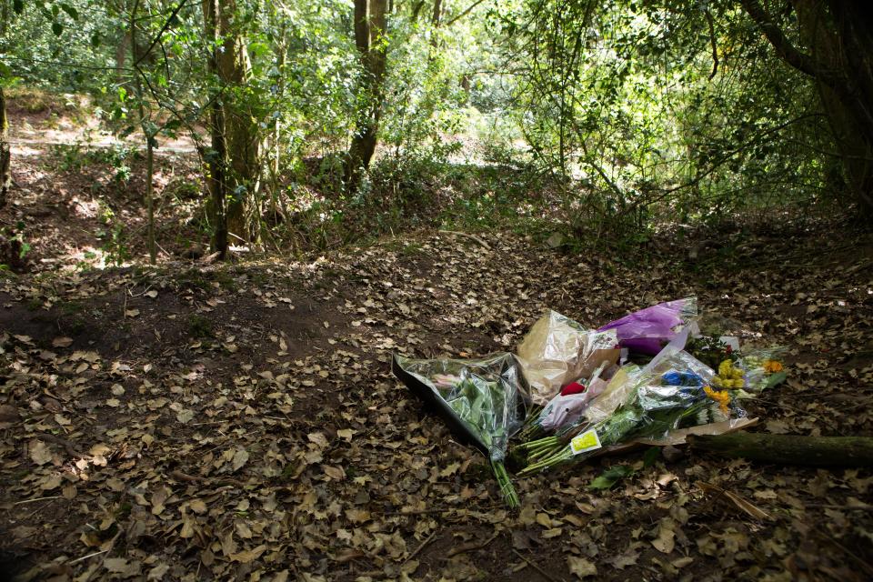  Flowers were laid at the scene where Samantha Eastwood body was found at Tick Hill Lane Caverswall, Stoke on Trent