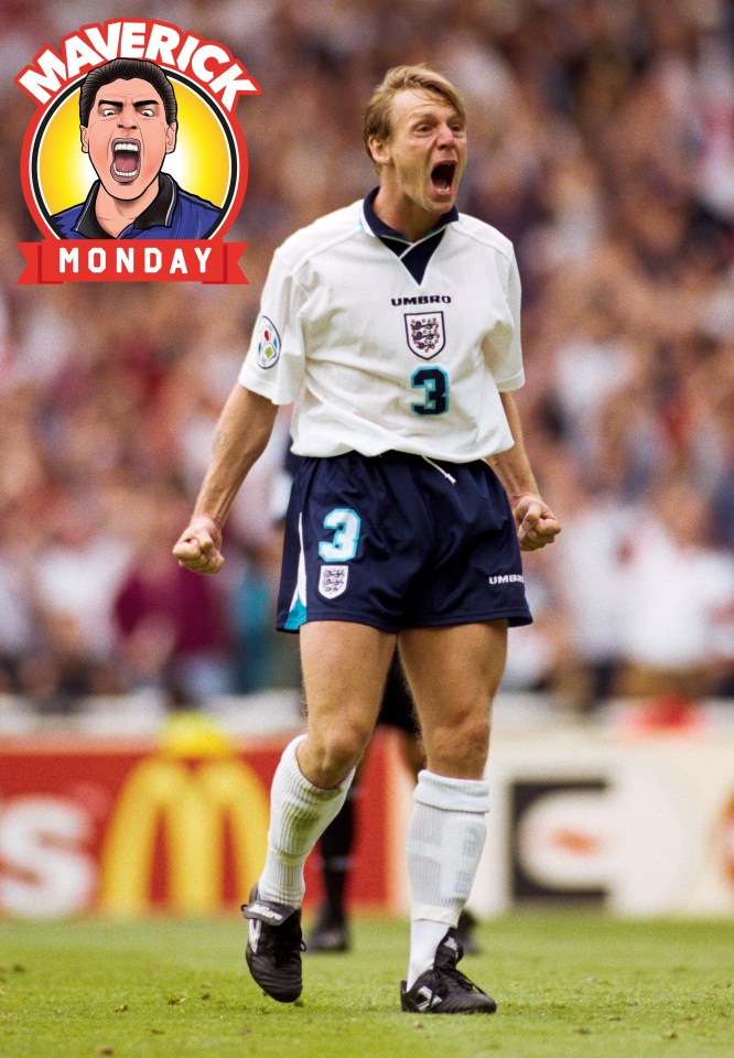 Stuart Pearce and his iconic celebration after scoring in England's Euro 96 quarter-final