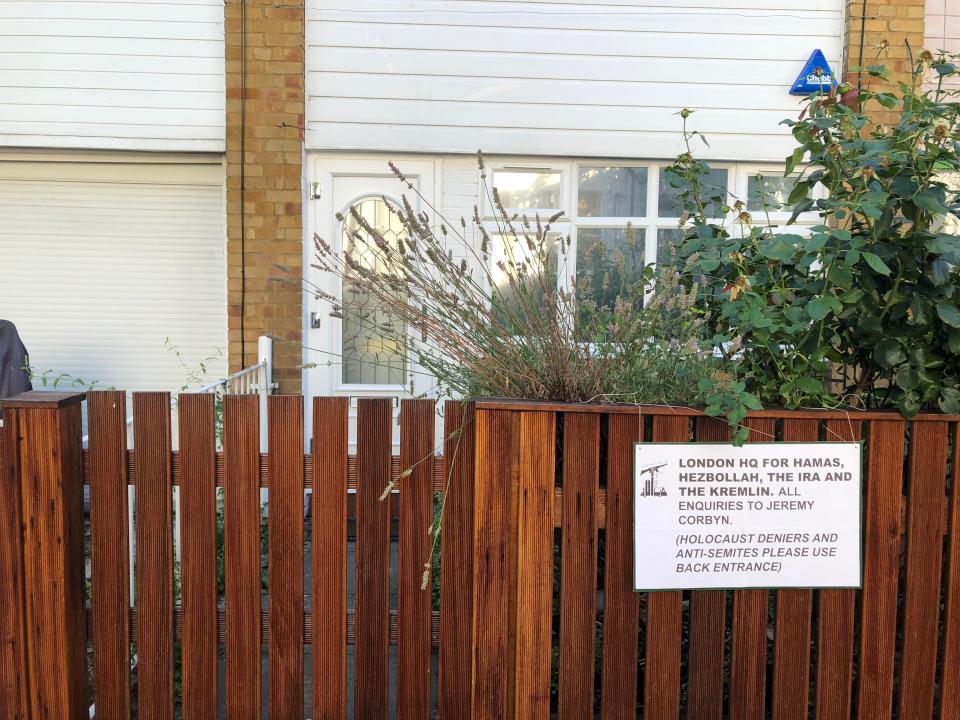  The sign was put outside his Islington home