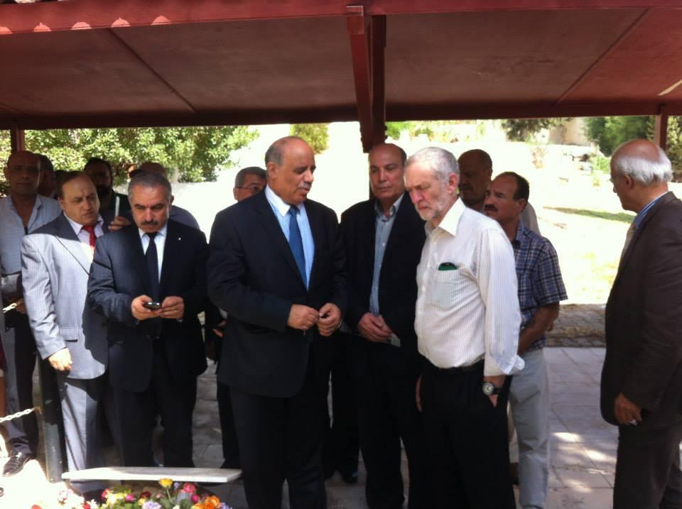  Mr Corbyn is seen with Palestinian politician Mohammad Shtayyeh, second from left, and Palestinian Ambassador to France Salman Harfi, third from left