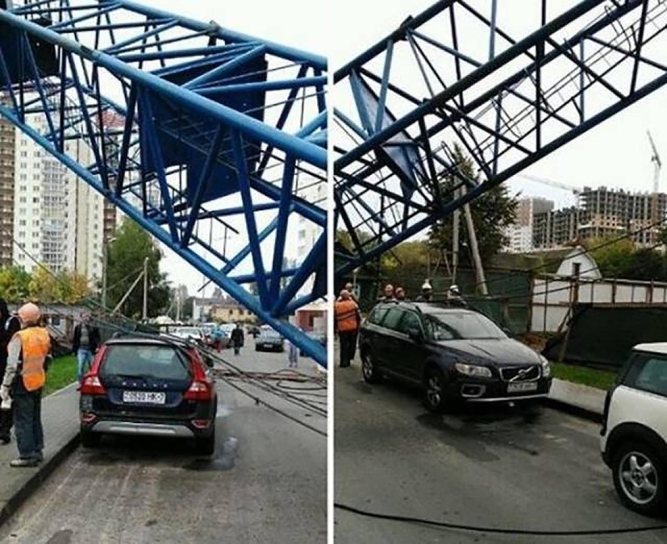 Had it fallen slightly further, this giant metal frame would have pulverised the Volvo below