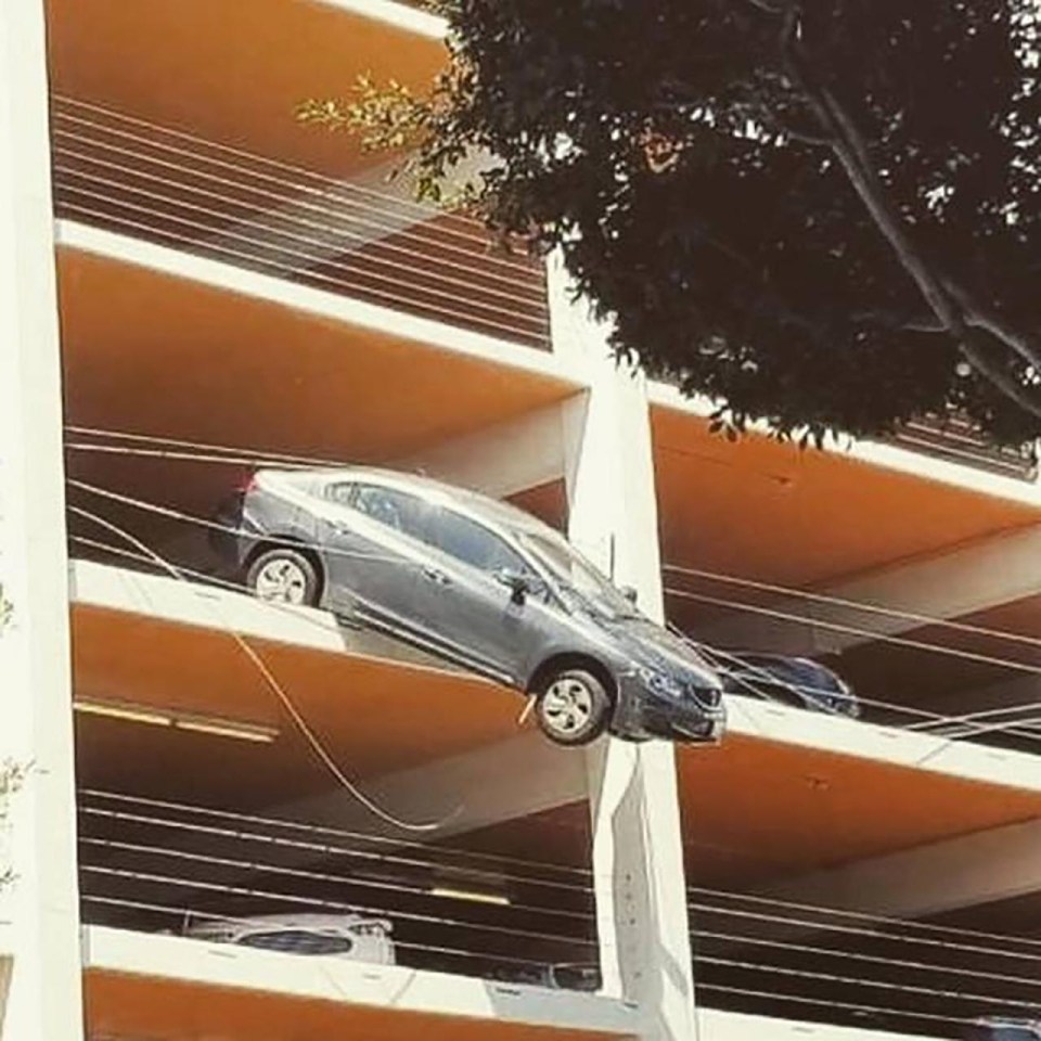 Looks like this driver was a little heavy on the accelerator when easing into a parking bay