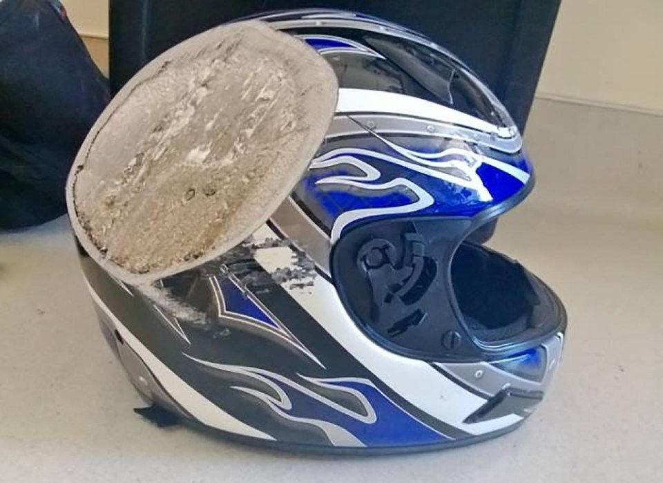 No doubt this helmet saved the rider’s life – but they were lucky it didn’t wear all the way through