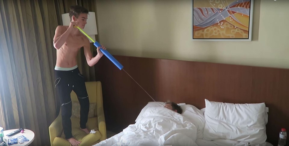 Caspar Lee once again was the brunt of Joe Sugg’s prank as he day-after-day kept waking him up with a water gun