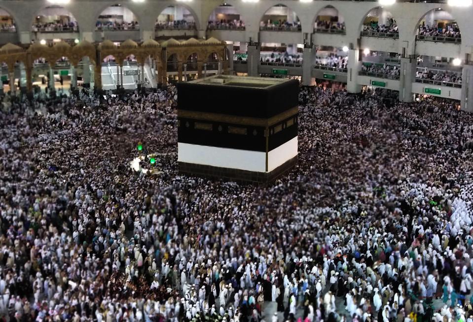  Muslims pray at the Grand Mosque ahead of the Hajj