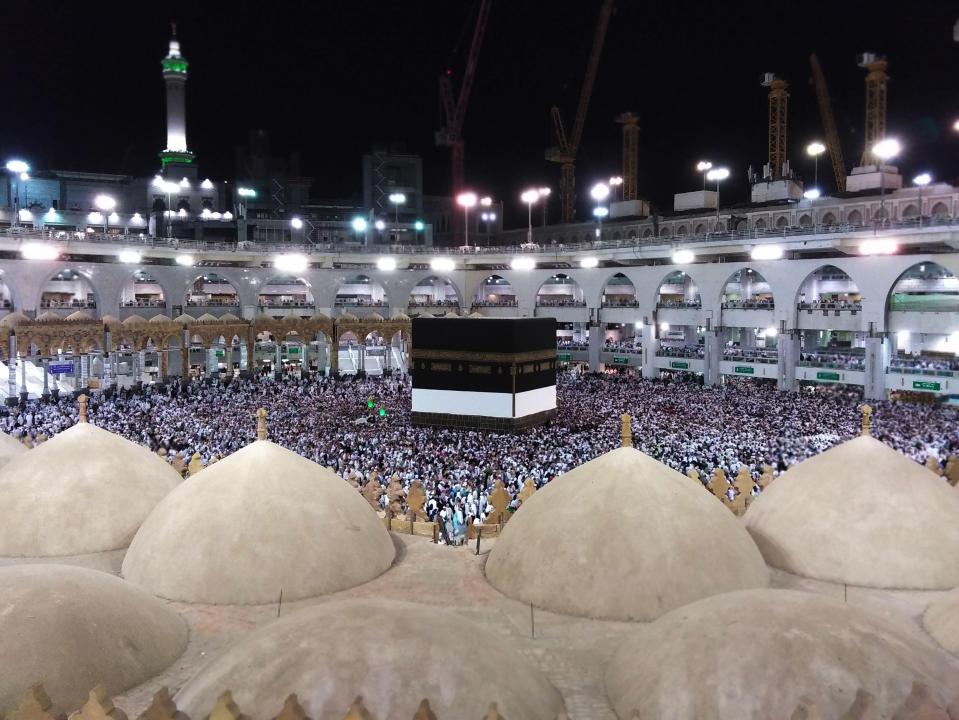  Once in Mecca, Muslims perform the Tawaf, which is when they move counter-clockwise seven times around the Kaaba, a small shrine in the centre of the Grand Mosque