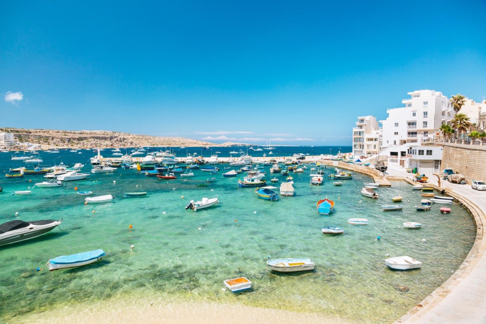 Boats in Bugibba bay, Malta