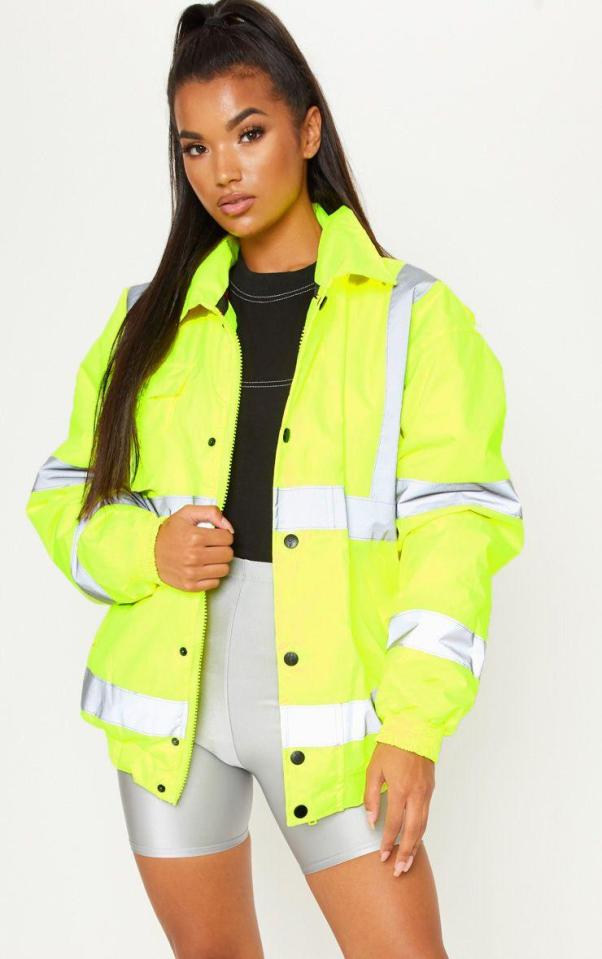  PrettyLittleThing's latest statement piece - the 'neon yellow high vis coat'