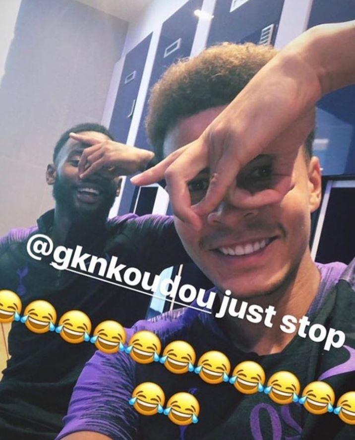  Alli's Tottenham team-mate Georges-Kévin N'Koudou, left, was unable to master it