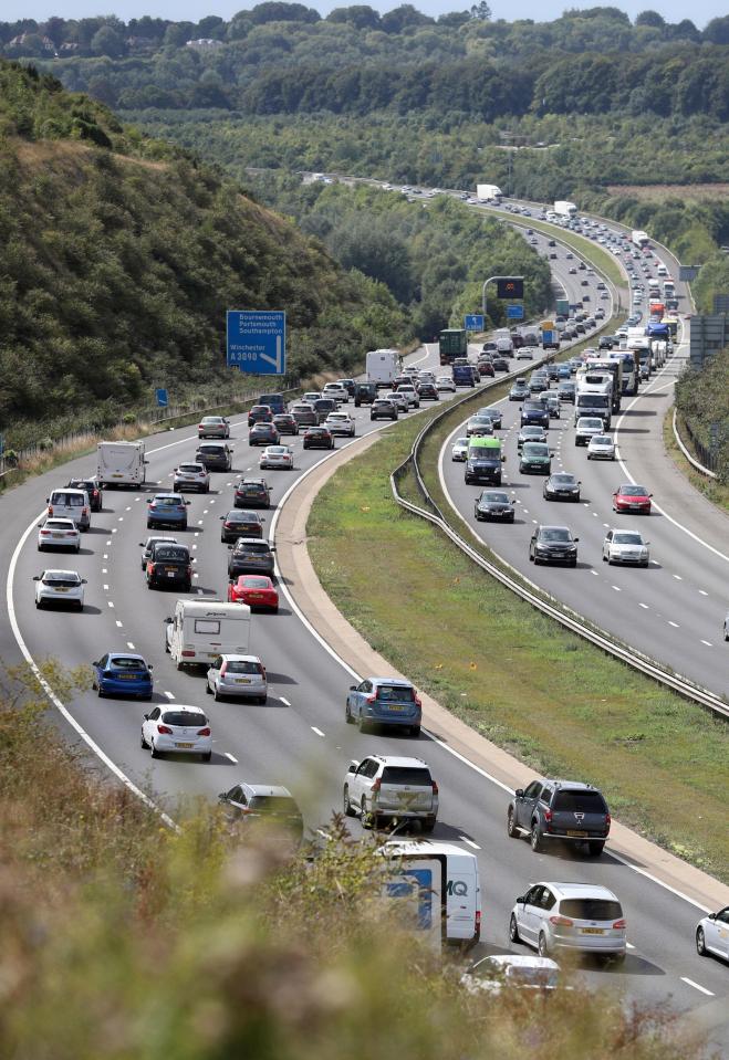  Congestion beginning to build on the M3 near Winchester in Hampshire