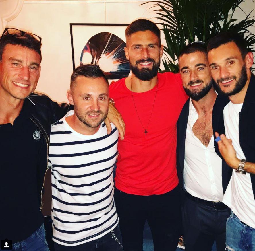 Hugo Lloris (right) had spent the evening with Olivier Giroud (centre) and Laurent Koscielny (left) before his arrest