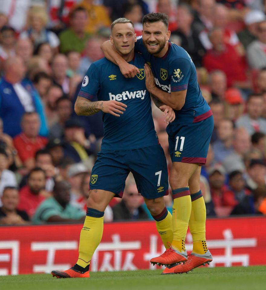  Austrian international Arnautovic reacts with his team-mates after silencing the Emirates