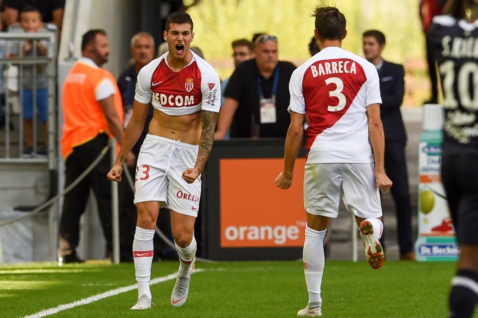  Pietro Pellegri shows his delight after scoring his first Monaco goal against Bordeaux on Sunday