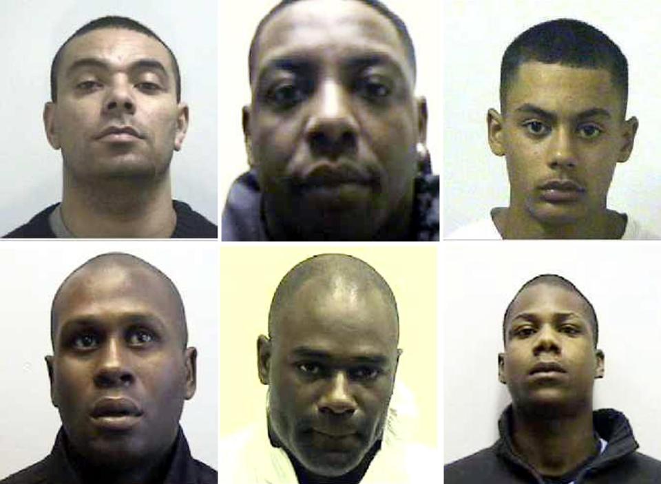  From the top left: William Carter, Michael Christie, Jamal Parchment, Calvin Smith, Carl Spencer and Leonard Wilkins were each jailed for at least 30 years for the murder of nightclub bouncer Ishfaq Ahmed