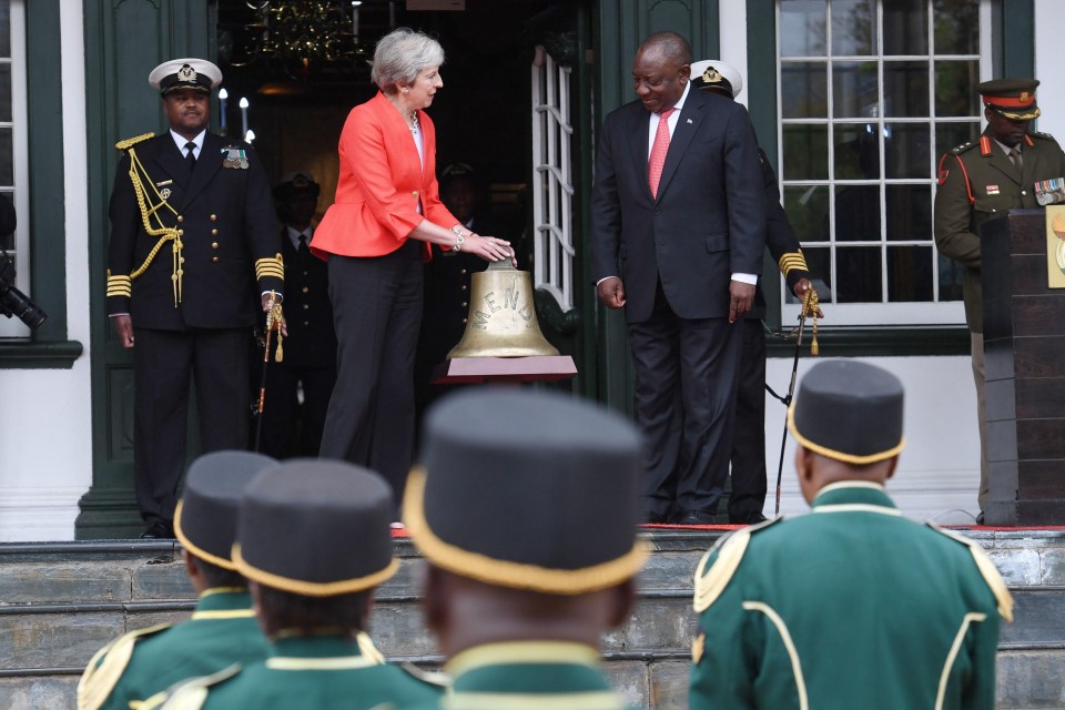 The PM also met South African President Cyril Rampaphosa for talks and to present him with the Mendi bell