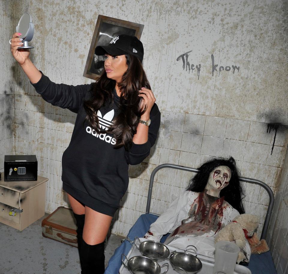  Not too bothered by the task at hand, the Ex On The Beach star snapped selfies with the gory props