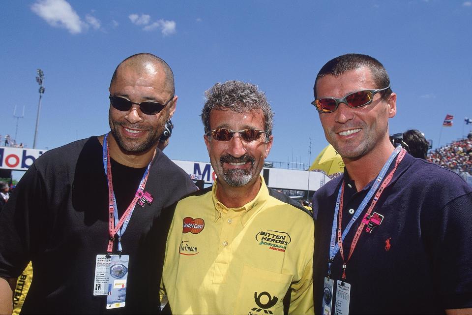  Living life in the fast lane, McGrath poses with Eddie Jordan and ex Republic of Ireland teammate Roy Keane