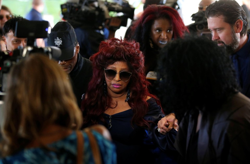 Chaka Khan, singer and good friend of Aretha's , arrives 