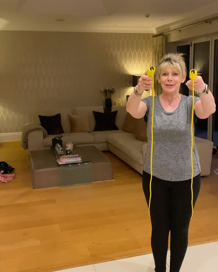 Ruth working out in the living room