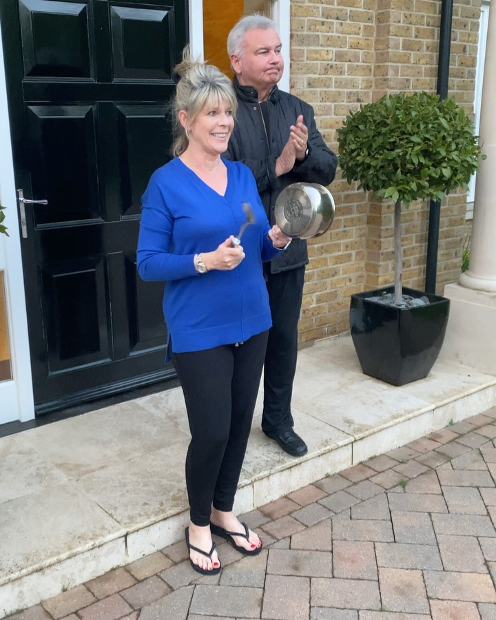 Eamonn and Ruth clapping for carers outside last year