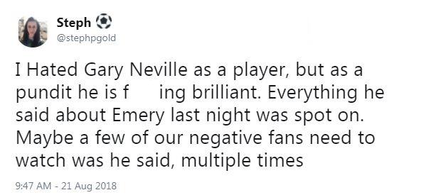  Fans were highly complimentary over Gary Neville's analysis of Arsenal