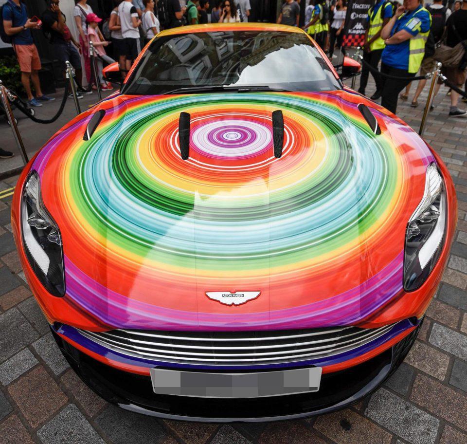 A brilliant Aston Martin DB11 with rainbow paintwork was one of the sights of the launch