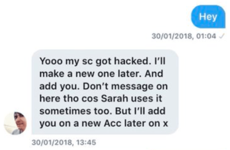  The girl was also told by Chris to not message him to Twitter 'cos Sarah uses it sometimes too'