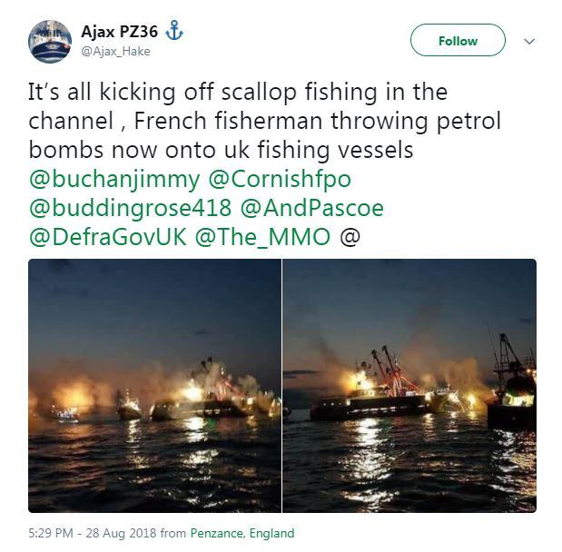 Photos alleged to show petrol bombs being hurled at British ships