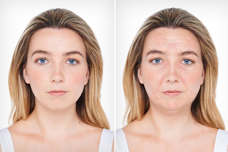  Nutritionist Kim Pearson offers her anti-ageing tips to student Izzie, left, so she doesn't look as aged in ten year's time as in the forensic medical illustration, right